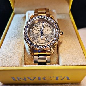 Womens Invicta Angel Gold Pave Watch Model No. 28477 38mm
